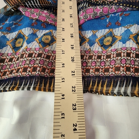 Patrons Of Peace Boho Tribal Print Sheer Split Back Sleeveless Top Size M - Picture 5 of 5